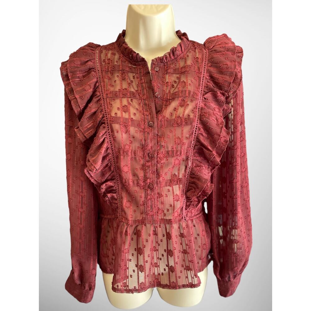 Ruffles‎ and Lace! Long Sleeve, Burgundy and metallic, Melograno Rico, Large.
